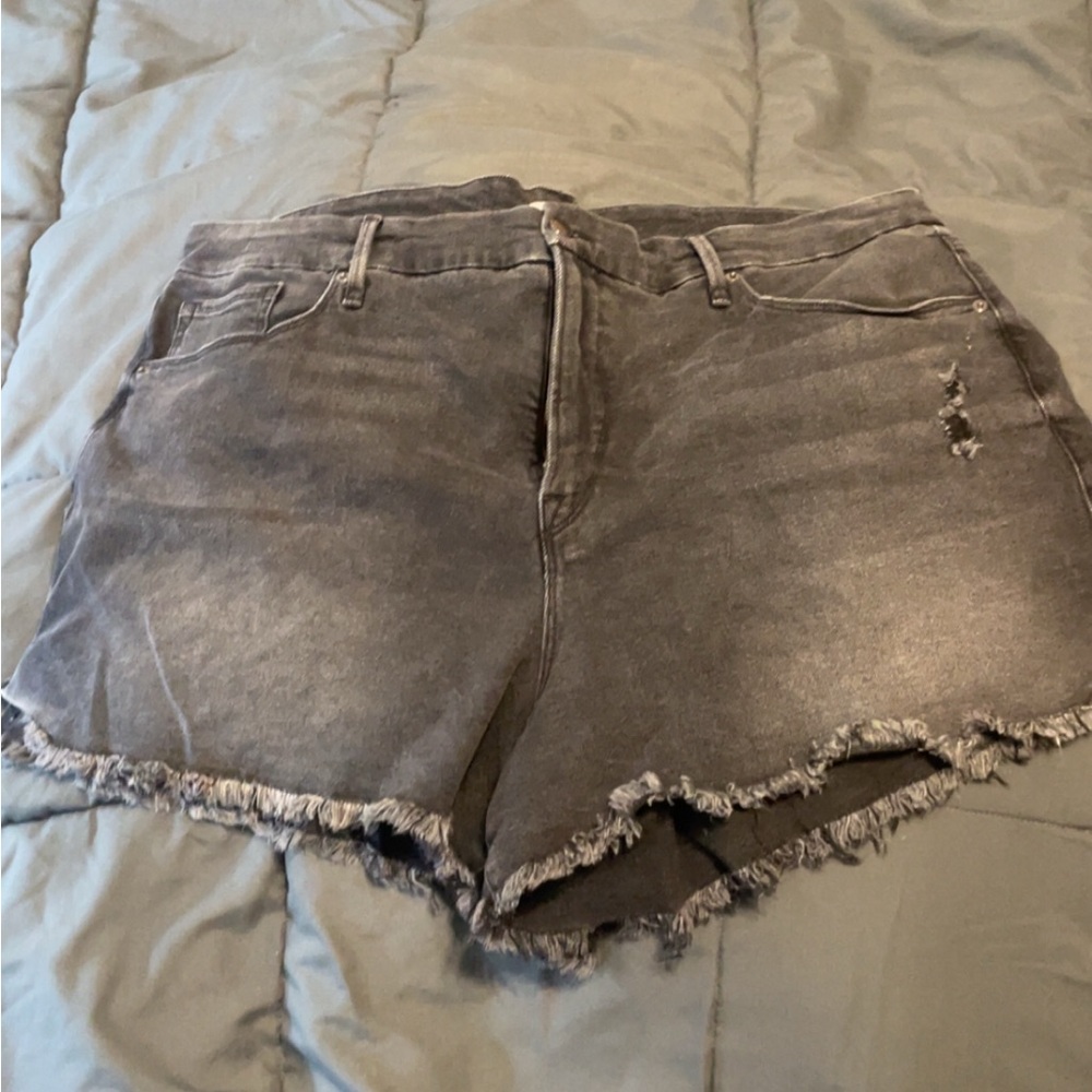 Good American Gray Jean Shorts Distressed High-Waisted